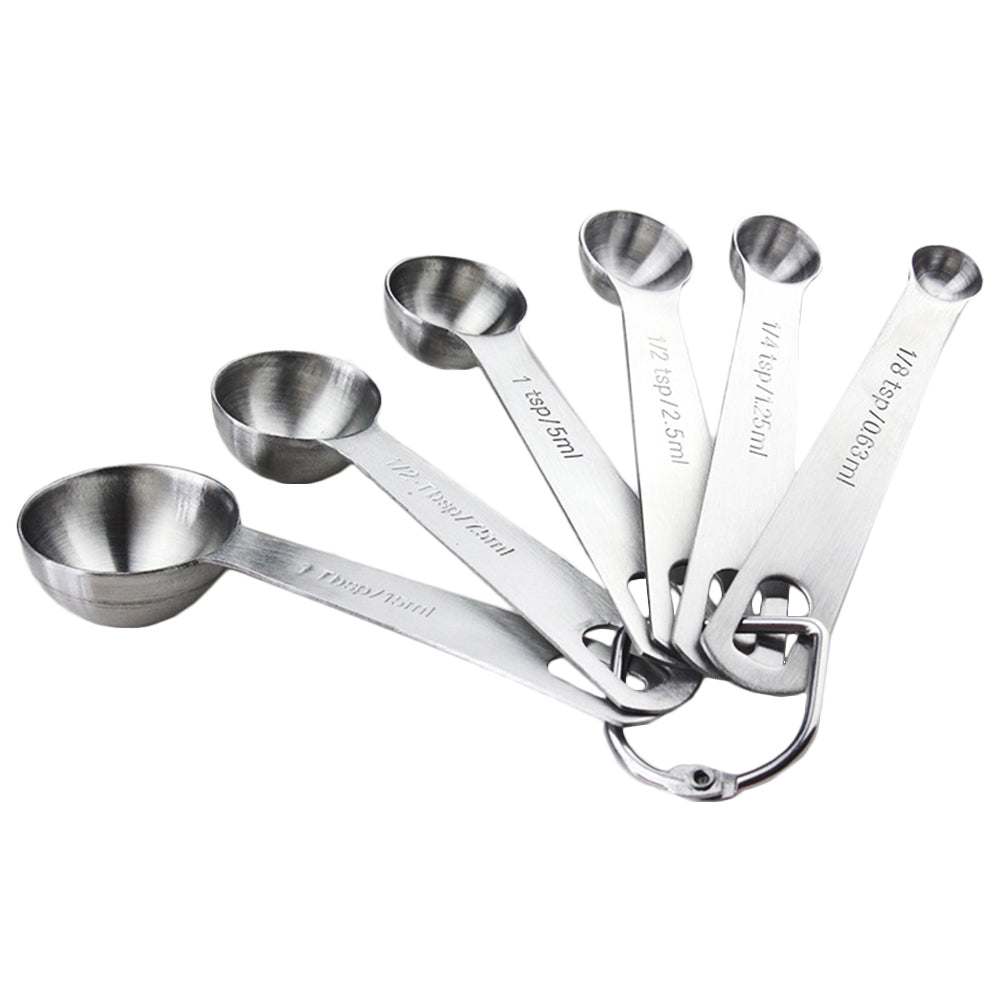 6Pcs/Set Stainless Steel Seasoning Measuring Spoon Round Cup Kitchen Baking Tool