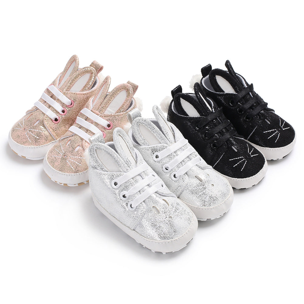 Toddler Infant Kid Girl Cute Rabbit Ear Sneakers Shiny Faux Leather Baby Shoes
