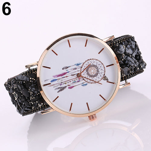 Women's Fashion Korean Dream Catcher Print Stone Band Analog Quartz Wrist Watch