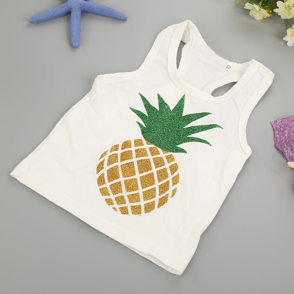 Baby Girl Boy Summer Fashion Pineapple Sequins Bow Vest Pants Outfit Clothes Set