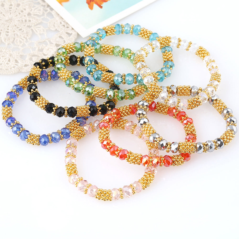 Fashion Elegant Faux Crystal Alloy Elastic Beaded Bracelet Women Jewelry Gift