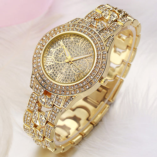 Women's Fashion Luxury Inlaid Shiny Rhinestone Round Dial Quartz Wrist Watch