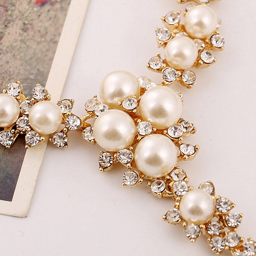 Women Fashion Clavicular Charms Faux Pearl Pendant Necklace Wedding Party Gift