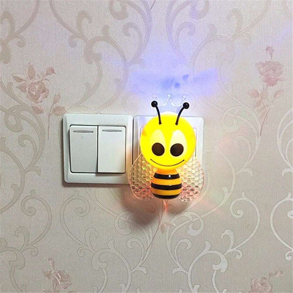 Colorful Cute Bee EU Plug LED Wall Night Lamp Light Controlled Kid Bedroom Decor