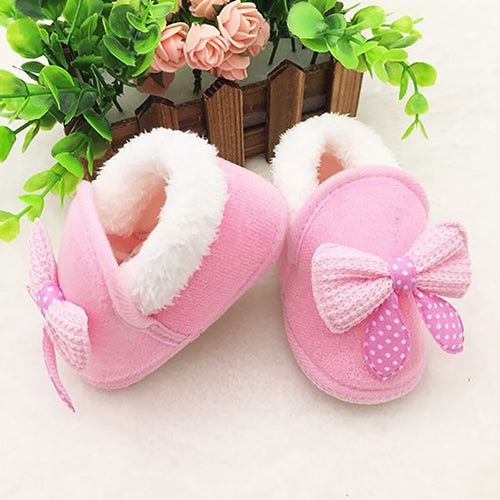 Toddler Baby Girls' Winter Dotted Bowknot Soft Non-Slip Warm Prewalker Shoes