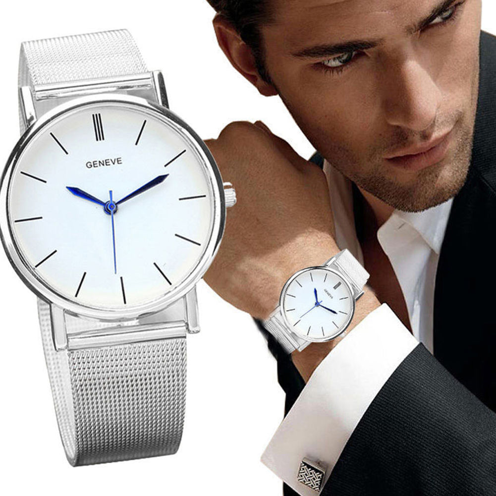 Stainless Steel Mesh Band Strap Men Women Quartz Wrist Watch Valentine's Gift