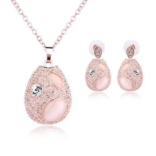 Elegant Lady Rhinestone Resin Teardrop Necklace Stud Earring Dancing Jewelry Set