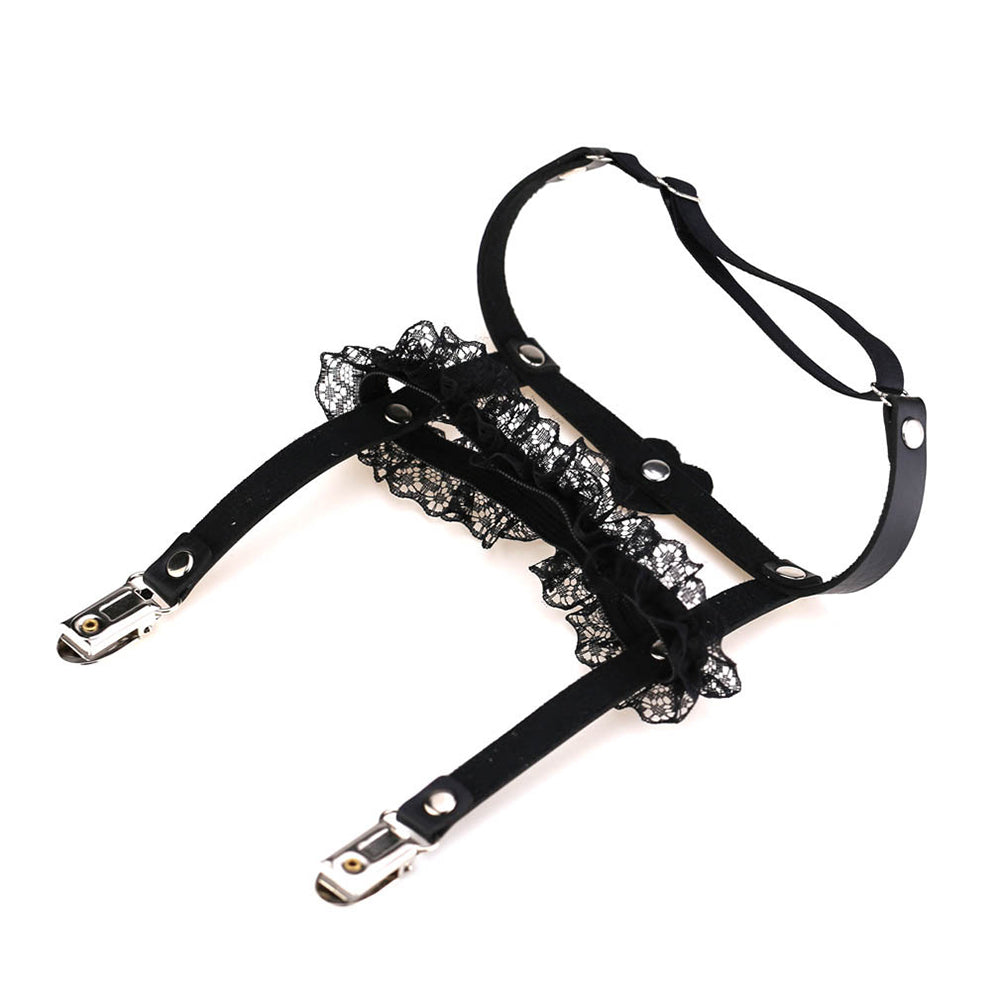 Punk Sexy Love Heart Faux Leather Foot Leg Clips Lace Hem Off Socks Garter