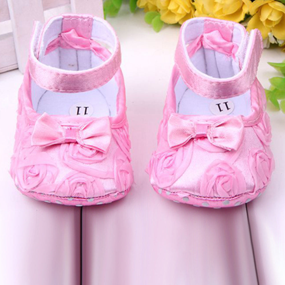 Baby Girls' Sweet Bow Comfortable Anti-Slip Princess Toddler Crib Shoes 0-18M