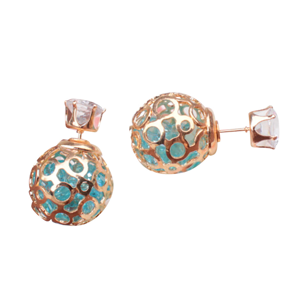 Women Fashion Hollow Ball Ear Jackets Stud Earrings Double Side Piercing Jewelry