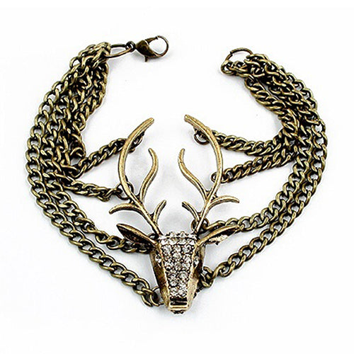 Women's Vintage Style Multilayer Rhinestone Animal Deer Head Bracelet Xmas Gift