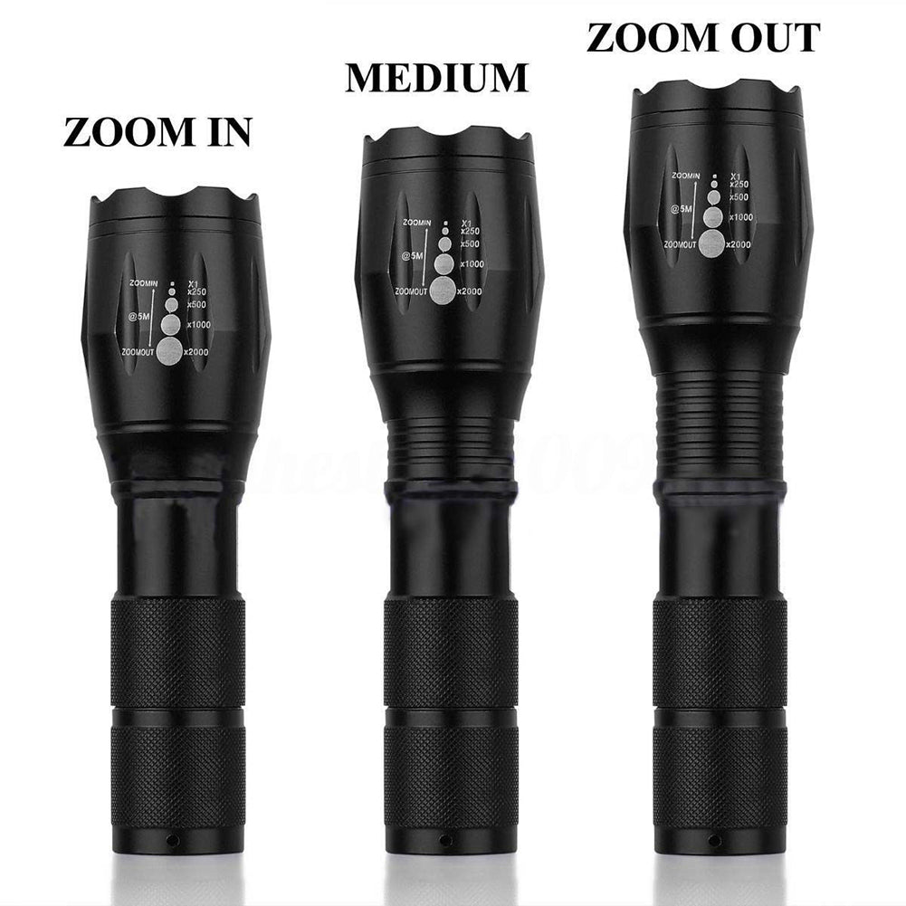 2Pcs 15000Lm Bright Outdoor Tactical T6 Zoomable Aluminum Alloy Flashlight Torch