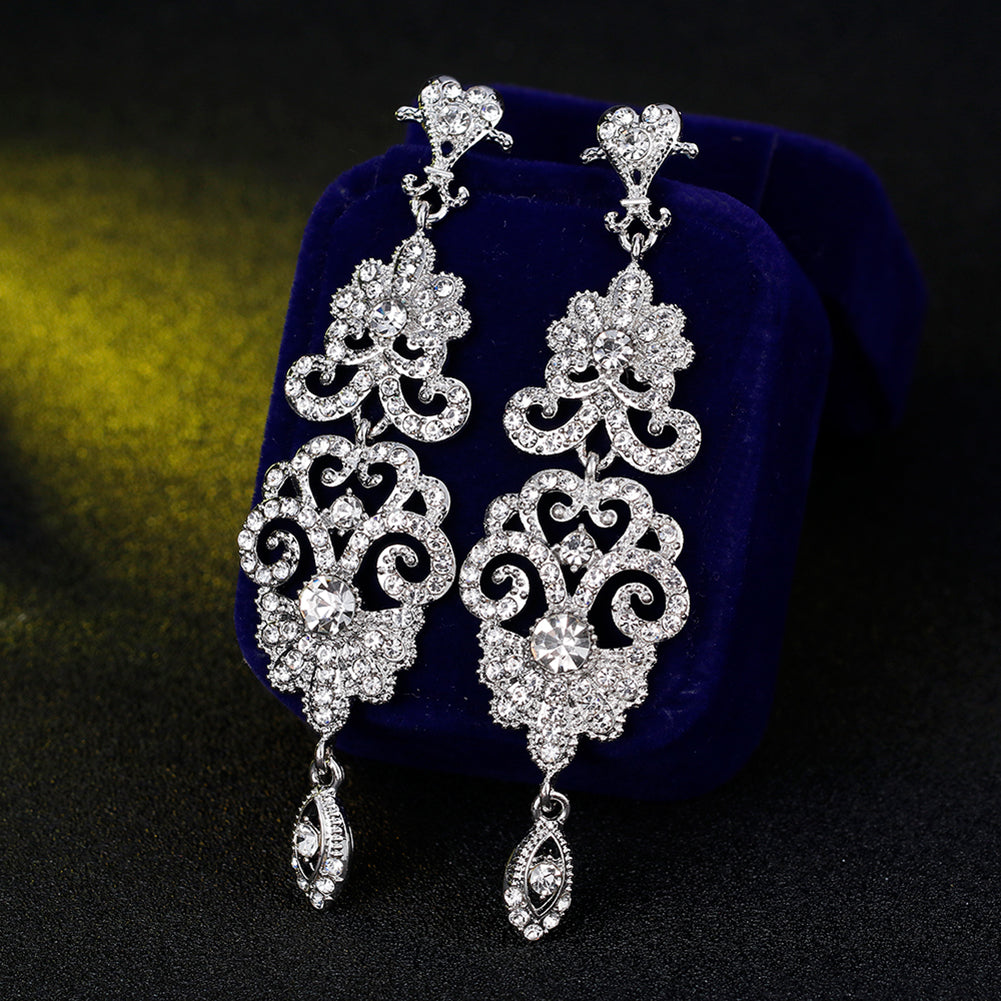 Fashion Hollow Rhinestone Pendant Earrings Bride Wedding Party Jewelry Gift