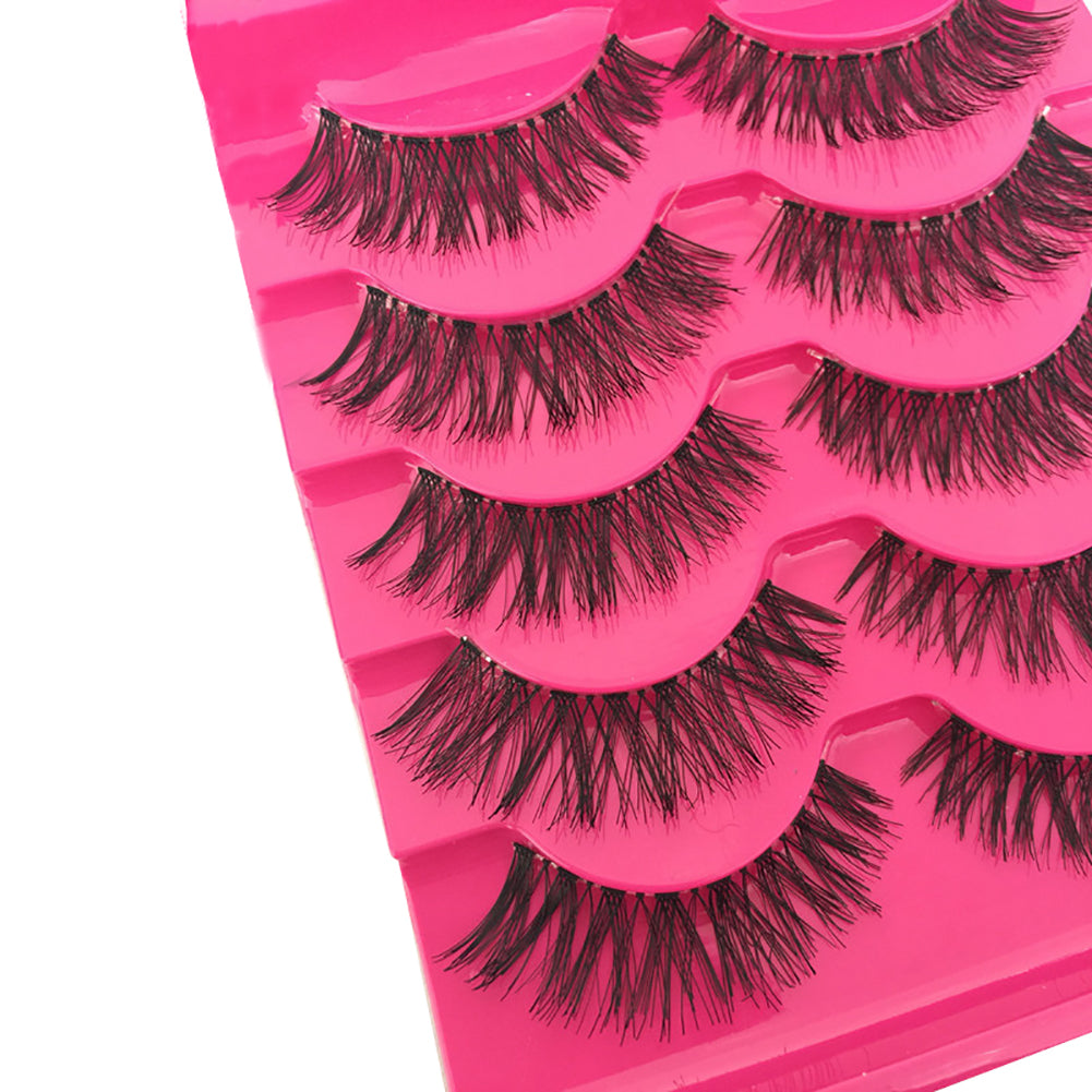 5 Pairs Makeup Natural Plastic Transparent Stems Cross False Fake Eyelashes