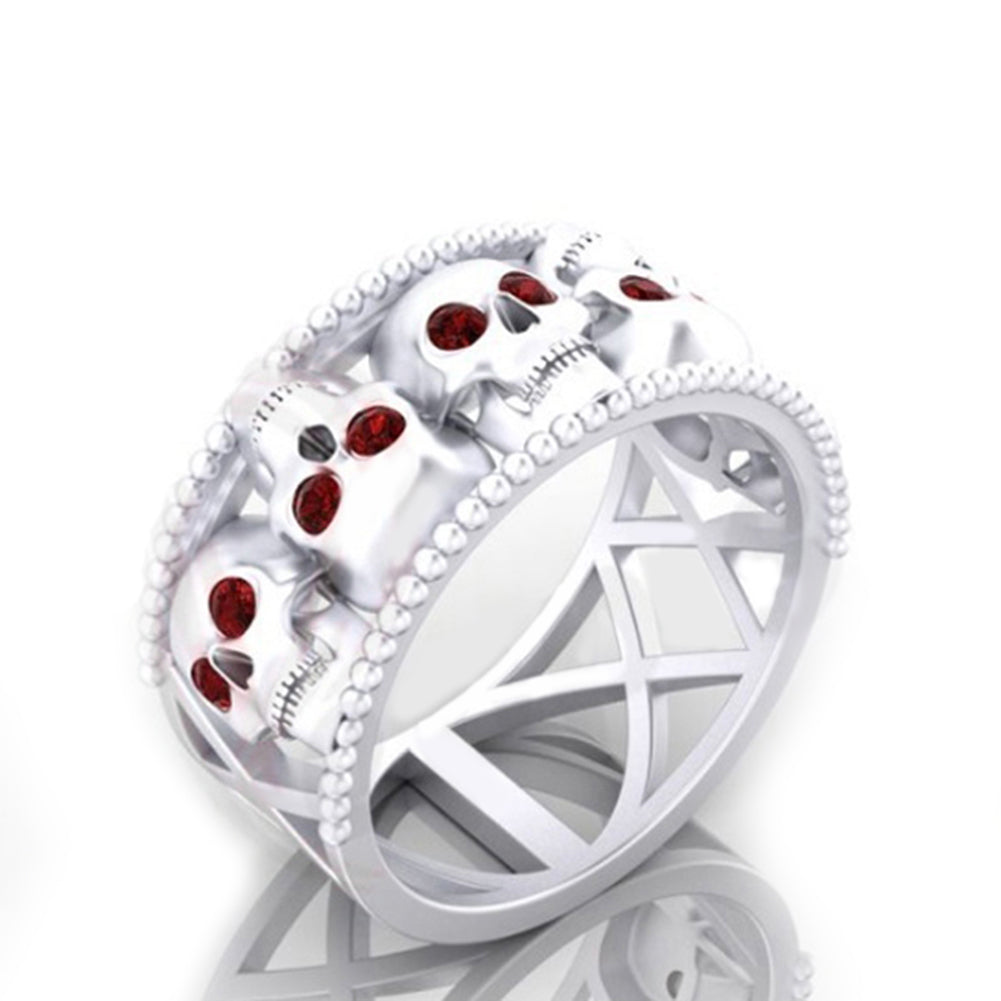 Party Club Luxury Round Cut Rhinestone Punk Skull Ring Women Finger Jewelry