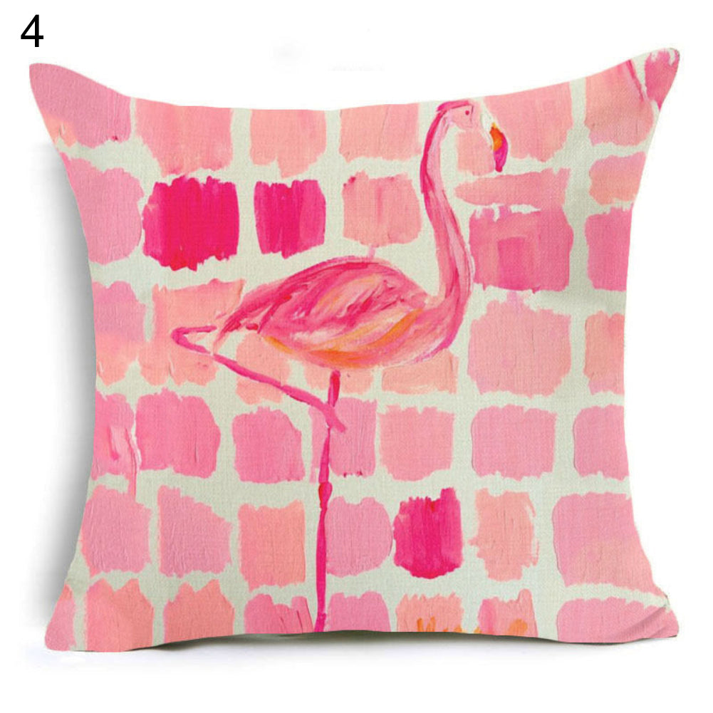 18Inch Linen Flamingo Flowers Sofa Waist Cushion Pillow Case Cover Home Decor