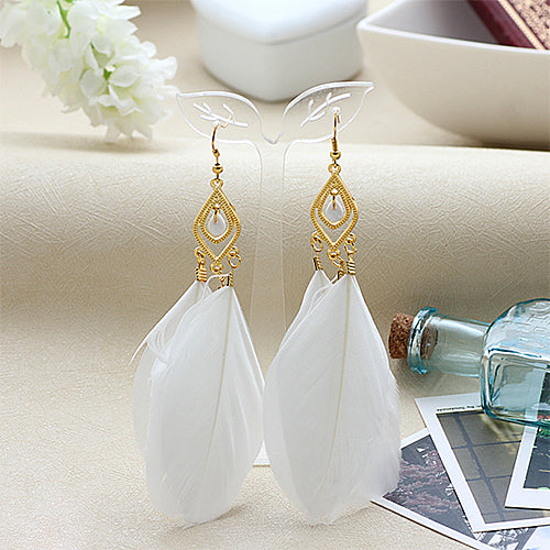 1 Pair Elegant Lady Feathers Dangle Hook Wedding Prom Party Earrings Gift