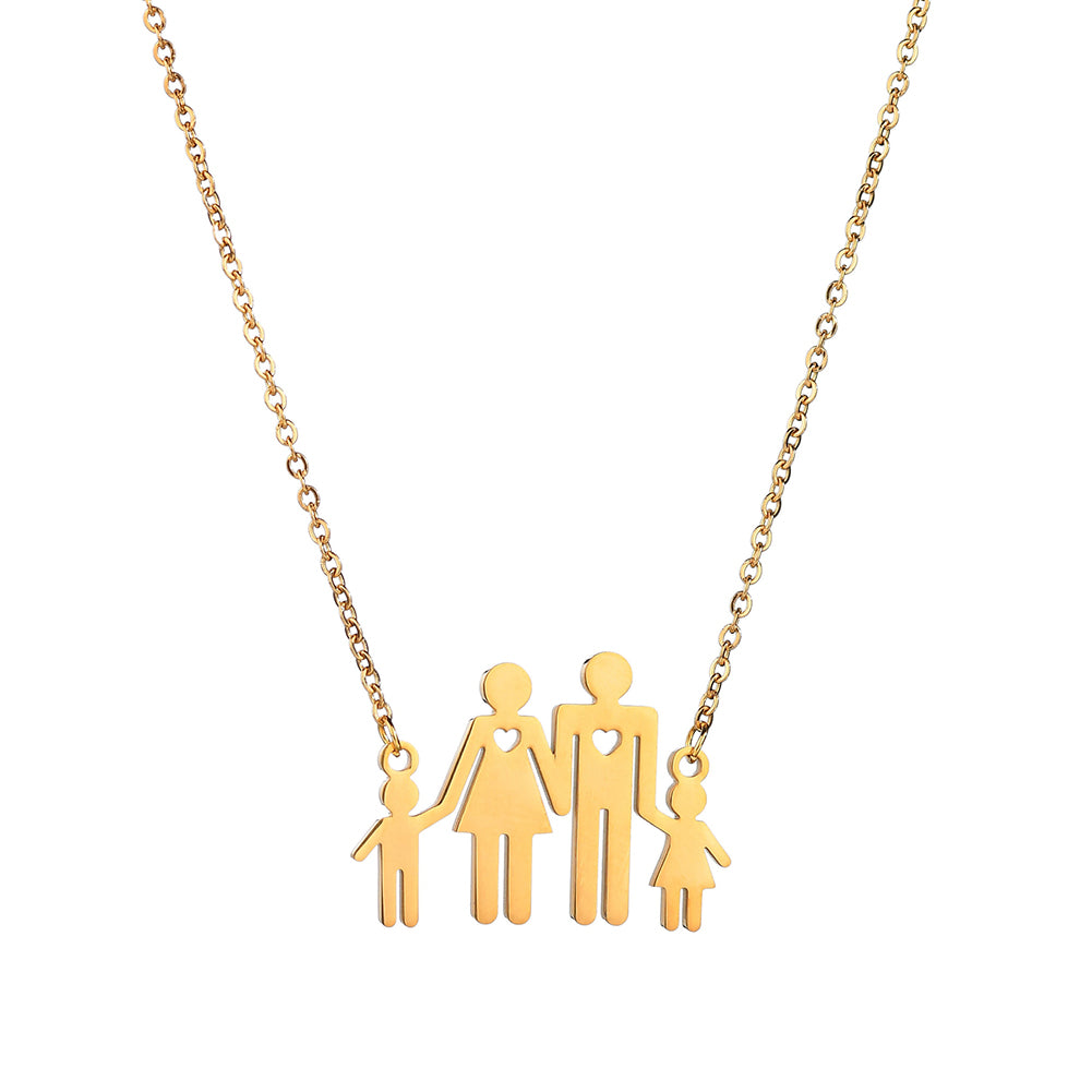 Family of Four Hollow Heart Stainless Steel Necklace Men Women Jewelry Gift