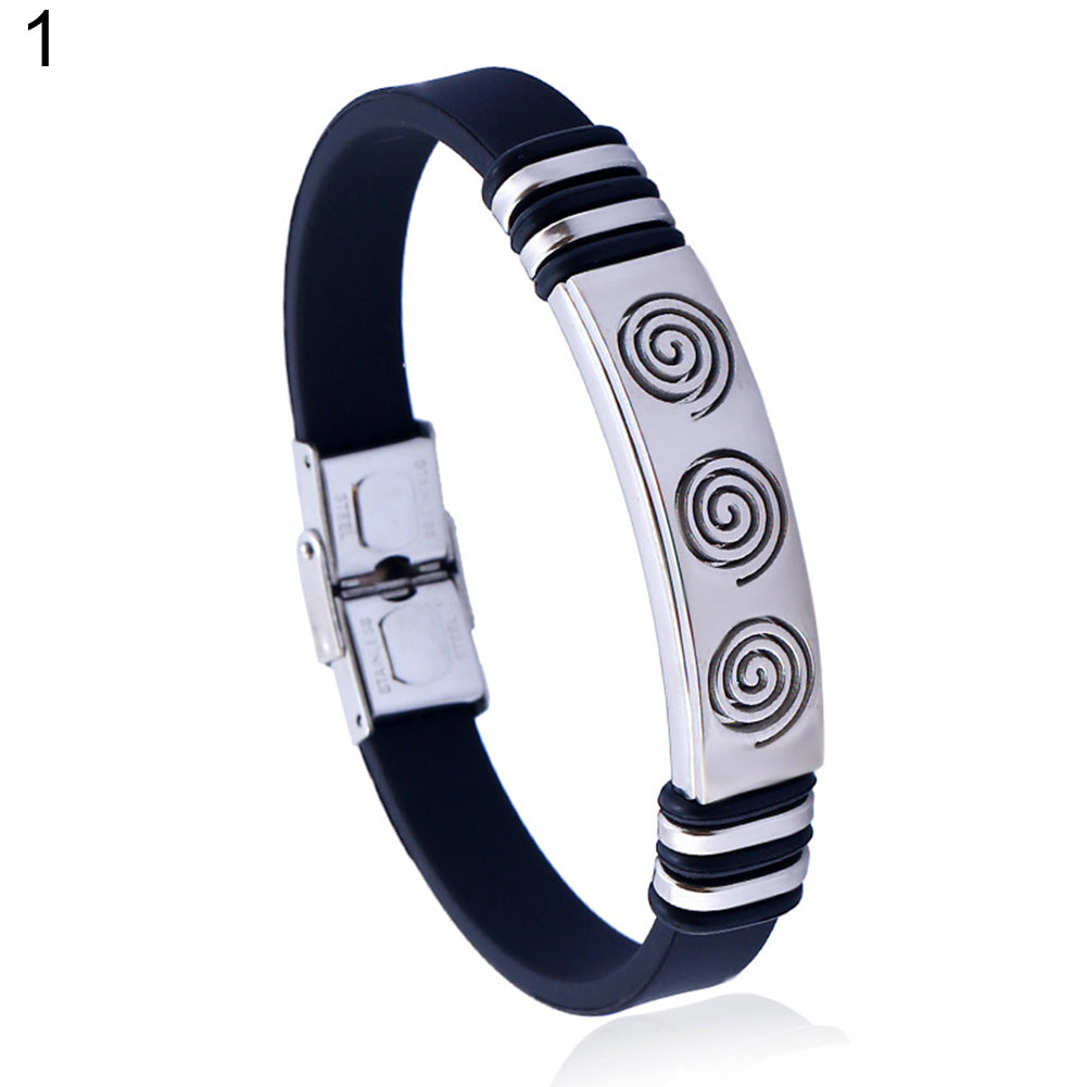 Punk Swirl Carving Men Fashion Stainless Steel Adjustable Bracelet Wristband