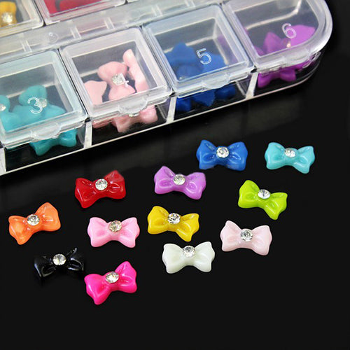 60 Pcs Trendy Glitters Rhinestone Bowknot Nail Art Tips Decorative DIY Sticker