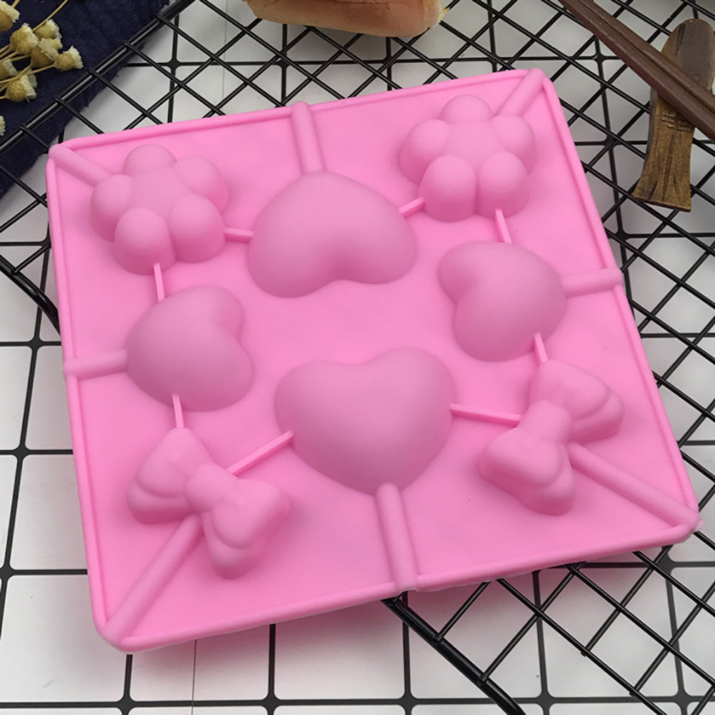 Heart Bowknot Flower DIY Lollipop Chocolate Candy Ice Lolly Silicone Baking Mold