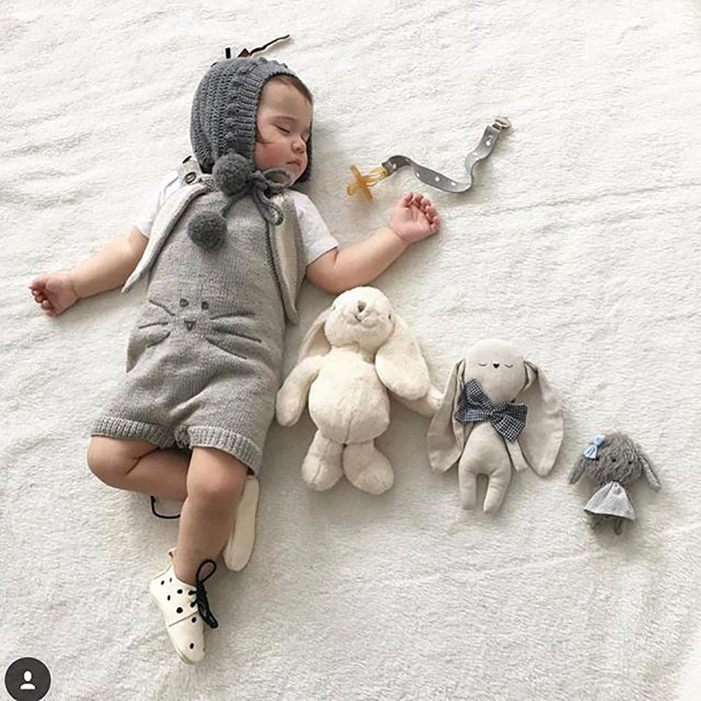 Lovely Rabbit Ears Design Sleeveless Infant Baby Knitting Romper Cotton Jumpsuit