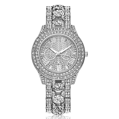 Women's Fashion Luxury Inlaid Shiny Rhinestone Round Dial Quartz Wrist Watch