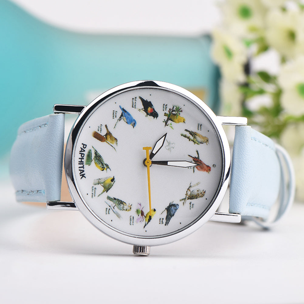 Fashion Birds Animal Round Dial Quartz Analog Women Date Shopping Wrist Watch