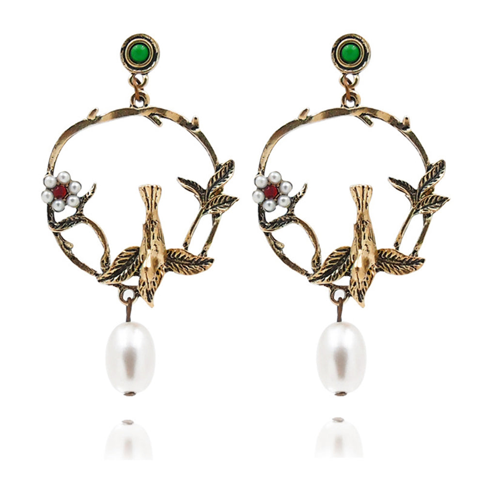 Vintage Bird Imitation Pearl Stud Earrings Statement Jewelry Party Cocktail Gift