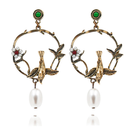 Vintage Bird Imitation Pearl Stud Earrings Statement Jewelry Party Cocktail Gift