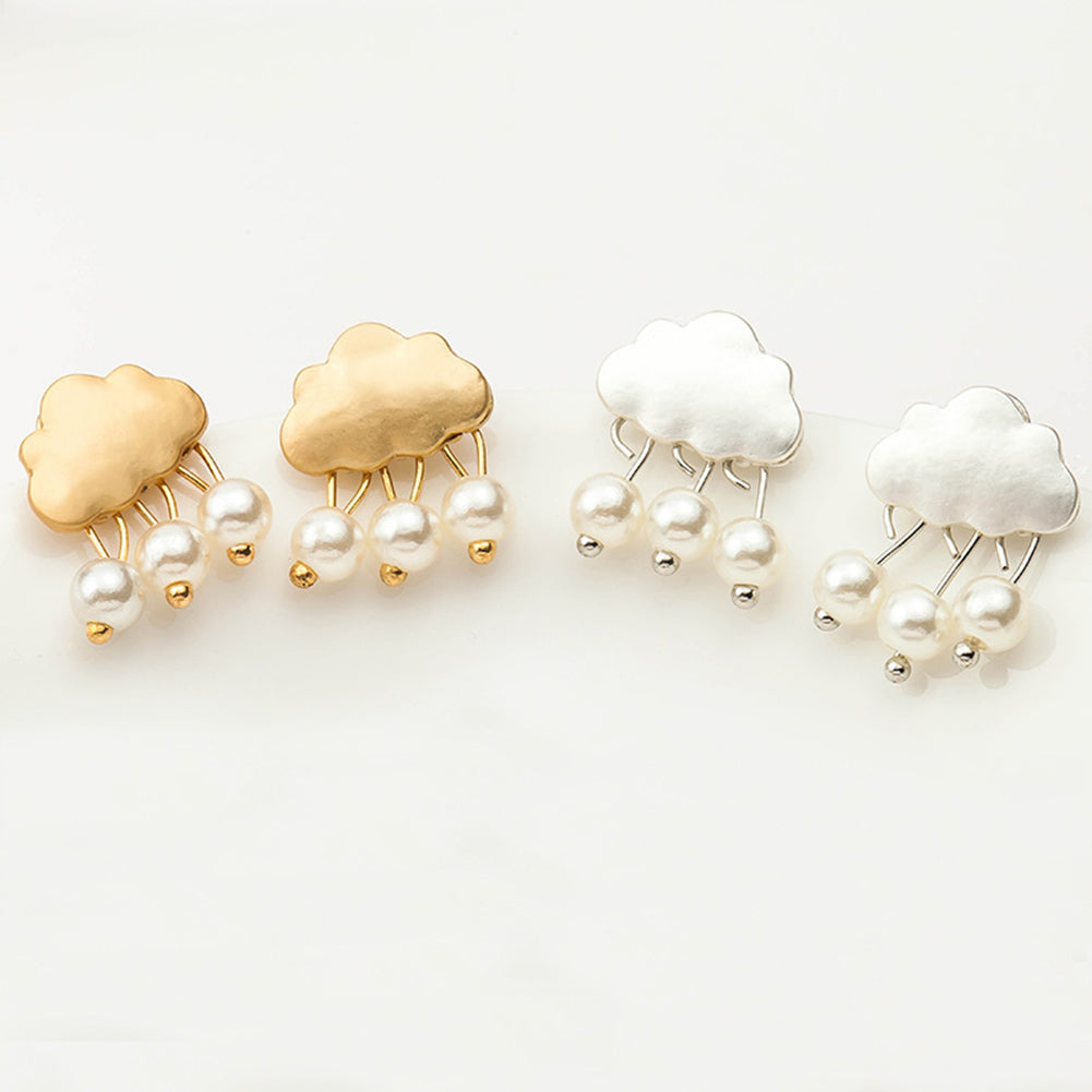 Fashion Women Cloud Raindrop Ear Studs Faux Pearl Earrings Birthday Party Gift