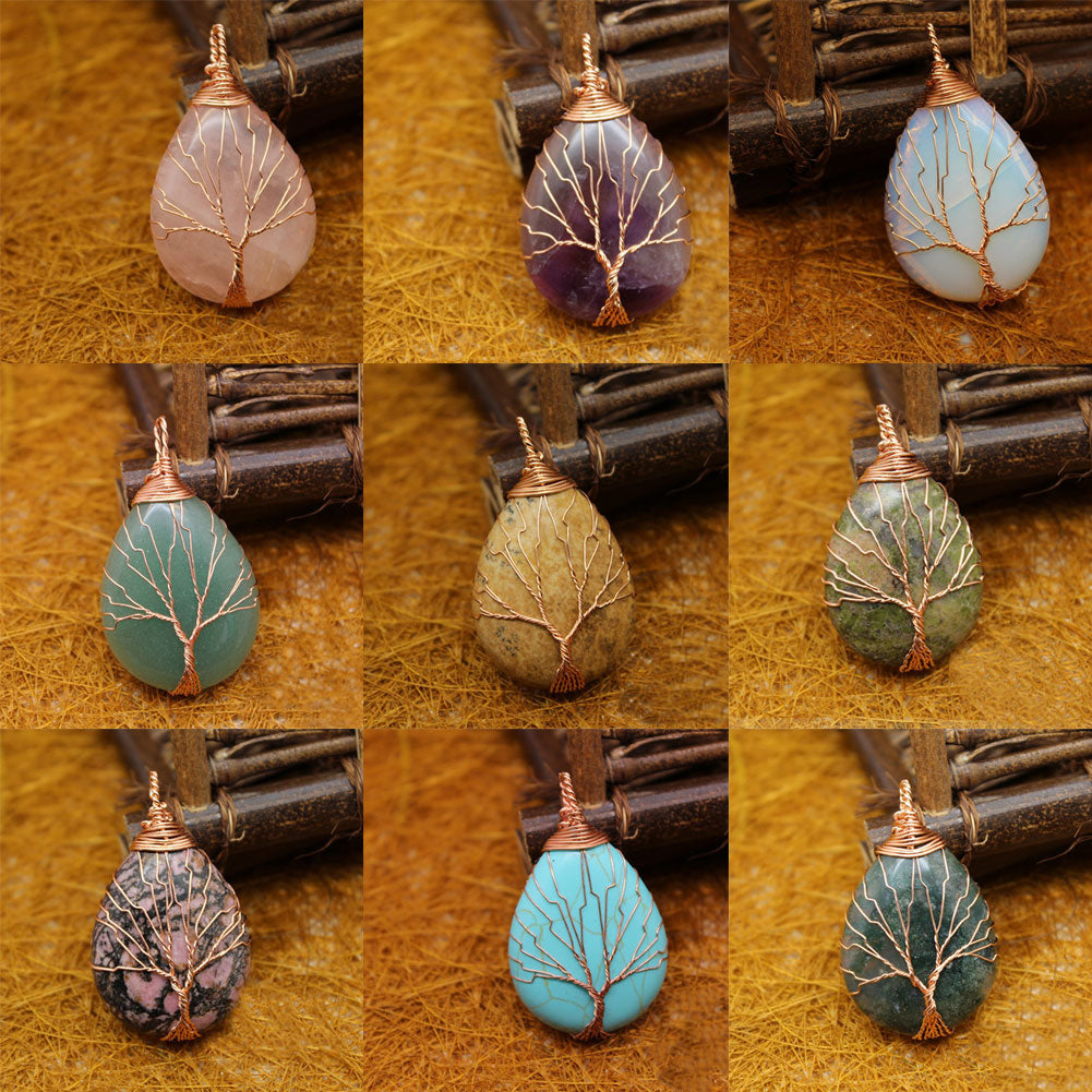 Natural Stone Waterdrop Shape Pendant Charm Necklace Jewelry DIY Accessory