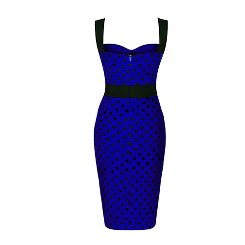 Women Summer Vintage Sexy Polka Dots Sleeveless Bodycon Bowknot Pencil Dress