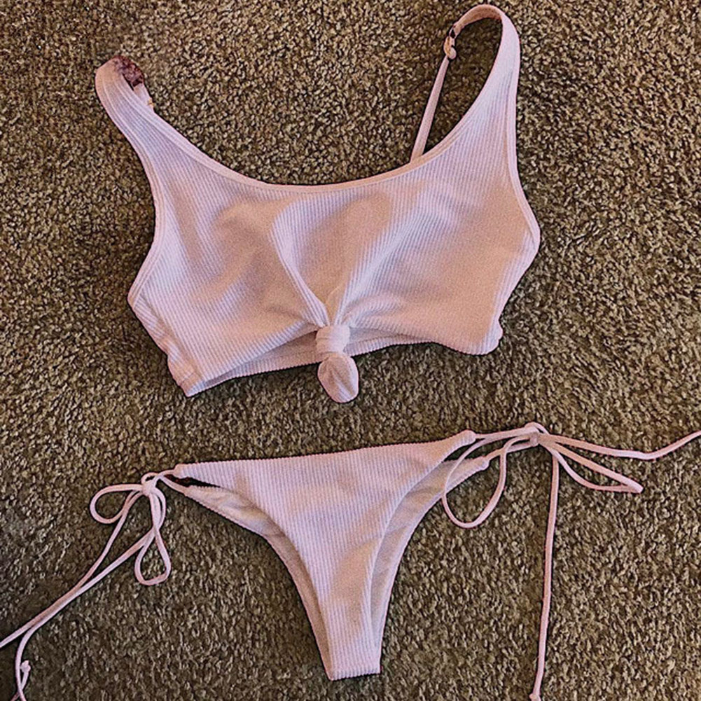 Fashion Women's Bikini Set Bandage Push Up Bra Briefs Solid Color Beachwear