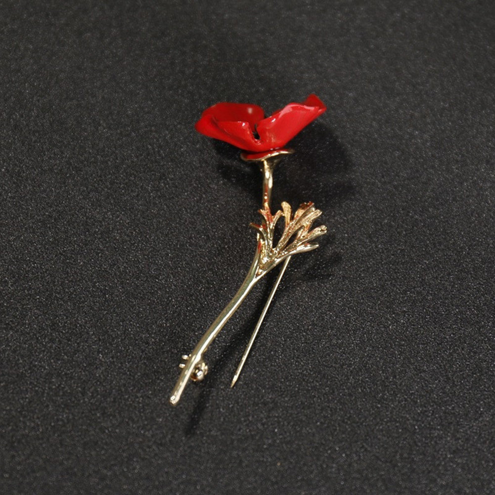 Poppy Flower Brooch Pin Vintage Women Men Collar Accessory Breastpin Jewelry