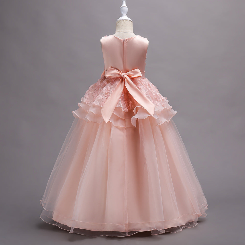 Pretty Little Princess Girl Long Sleeveless Formal Evening Dress Party Ballgown