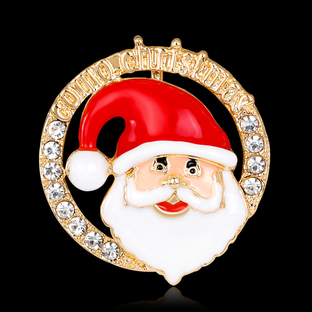 Shiny Rhinestone Cartoon Christmas Santa Claus Party Brooch Pin Family Gift