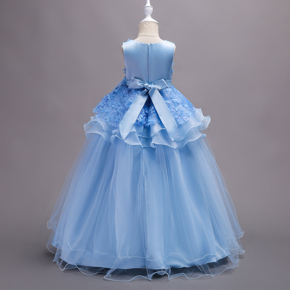 Pretty Little Princess Girl Long Sleeveless Formal Evening Dress Party Ballgown