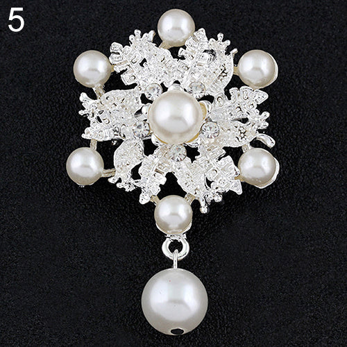 Alloy Flower Faux Pearls Brooch Crystal Pin Brooches Wedding Party Jewelry Gift