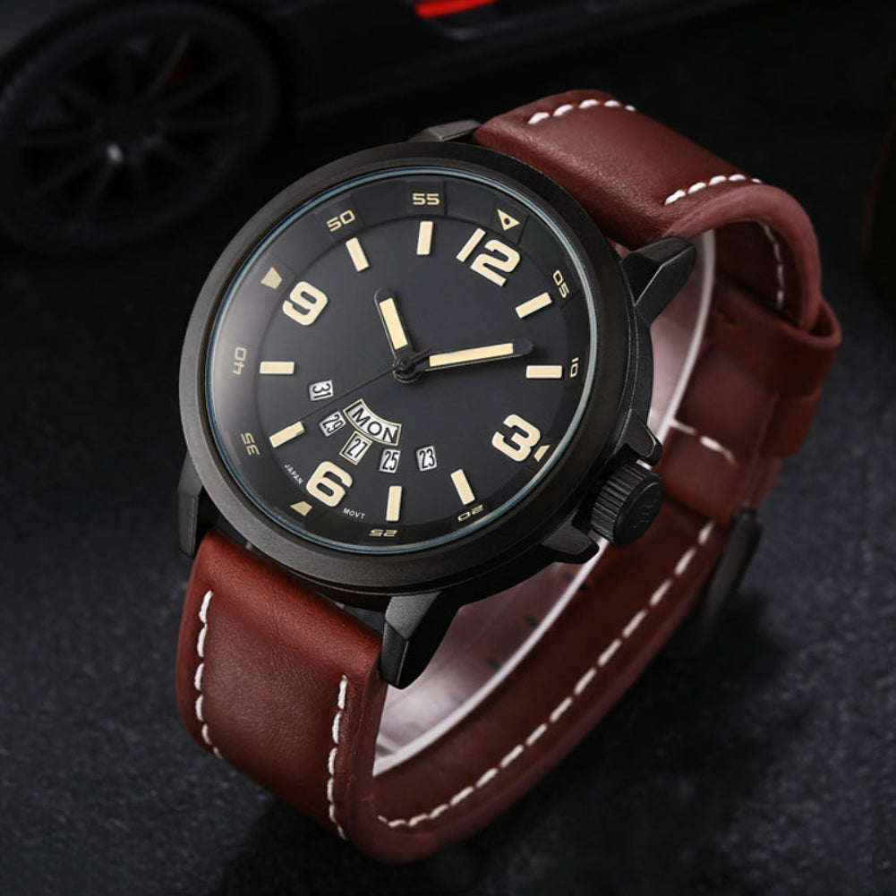 Genuine Leather Date Display Waterproof Quartz Business Men Wrist Watch Gift
