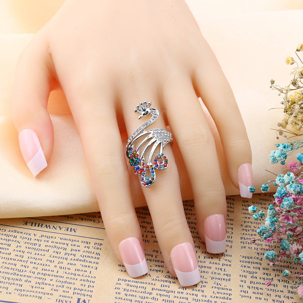 Women Retro Gold-plated Rhinestones Peacock Shape Finger Ring Jewelry Gifts