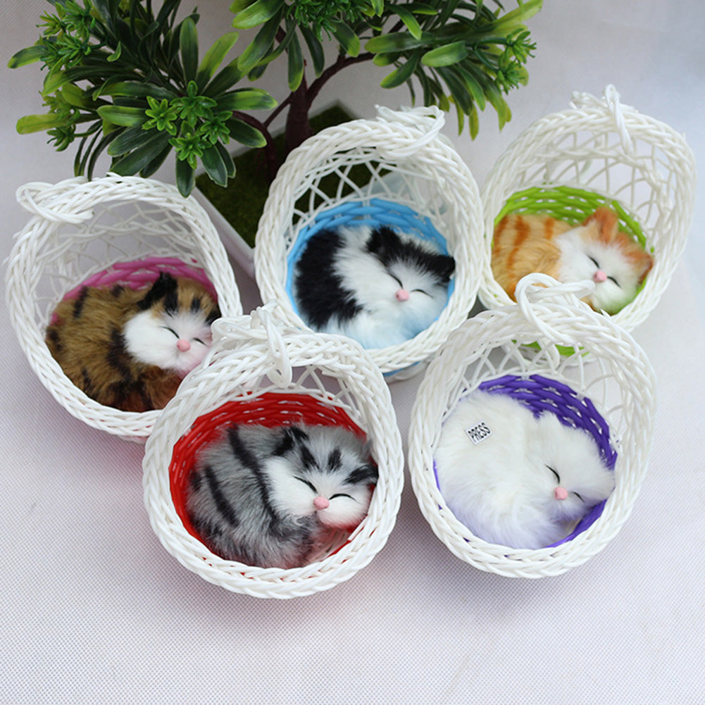 Creative Cute Simulation Cat with Hanging Basket Home Car Ornament Toy Gift
