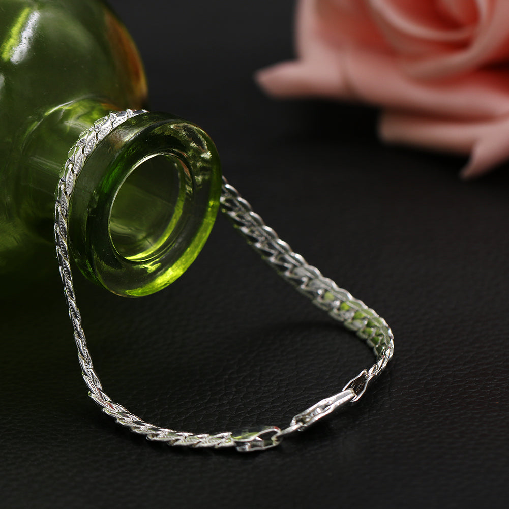 Fashion Men's Flat Curb Silver Plated Chain Simple Design Bracelet Jewelry Gift