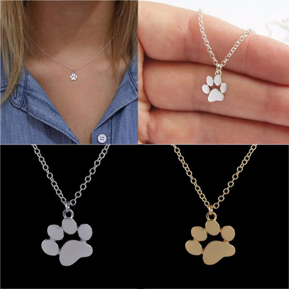 Women's Lovely Pet Cat Dog Paw Pendant Chain Necklace Fashion Jewelry Gift