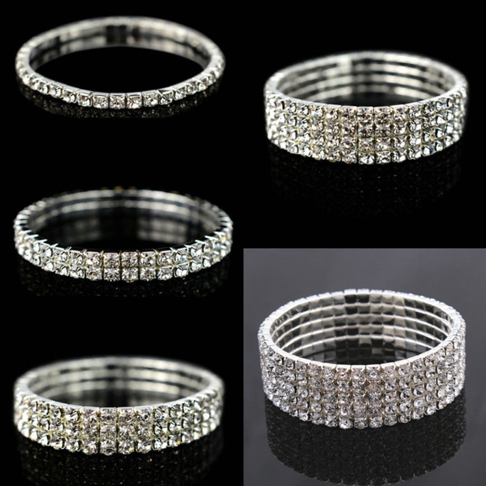 Multirow Rhinestone Stretch Bracelet Bangle Cuff Wedding Bridal Gift for Women