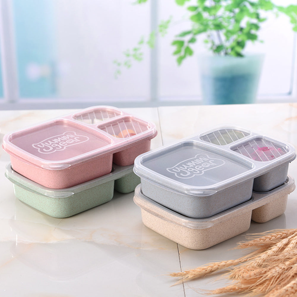3 Compartments PP Lunch Box Food Storage Container for Kids Adults Picnic