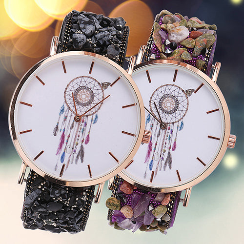 Women's Fashion Korean Dream Catcher Print Stone Band Analog Quartz Wrist Watch