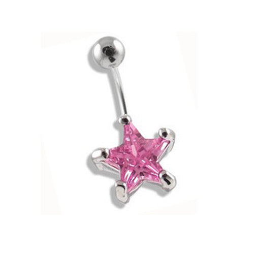 Rhinestone Pentagram Surgical Steel Belly Navel Ring Barbell Body Piercing Jewelry
