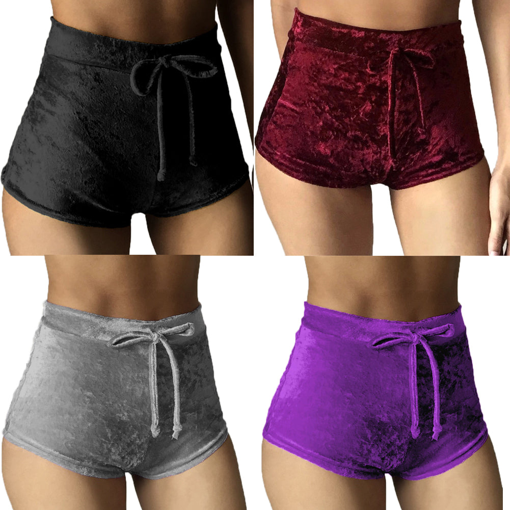 Women's Sexy Retro Velvet Short Shorts Drawstring High Rise Elastic Hot Pants