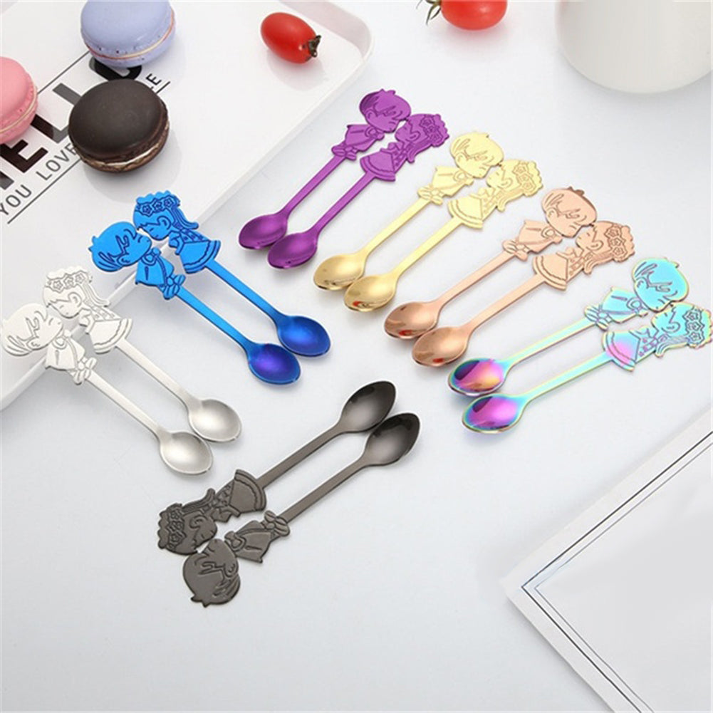 A Pair of Boy and Girl Stainless Steel Coffee Tea Cup Mixing Spoon Drinks Decor